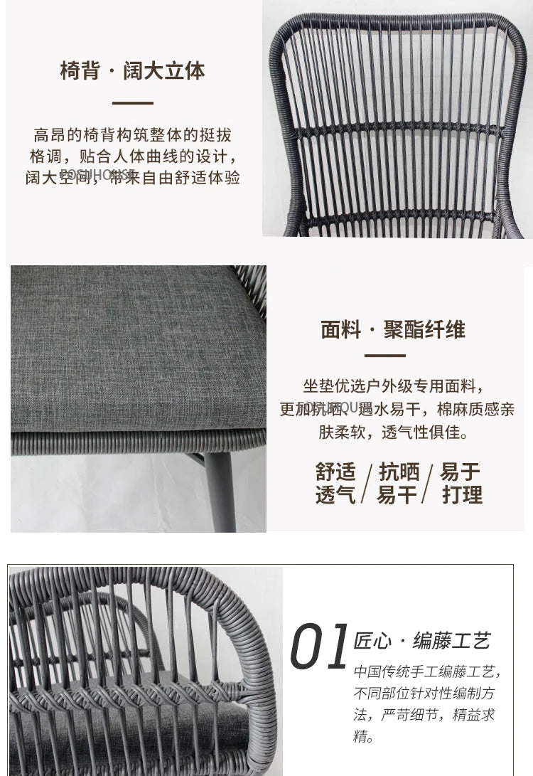 Rattan Chair Three Piece Set Balcony Table Modern Outdoor Furniture Combination Armrest Single Rattan Sofa Outdoor Chairs