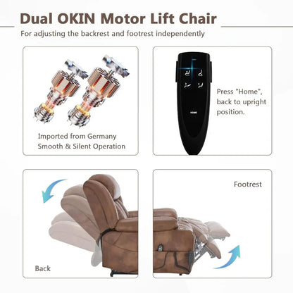 Lay Flat Lift Recliner Chair with Massage & Heat for Elderly People, Electric Power Lift Chair with Dual Motor, Cup Holders