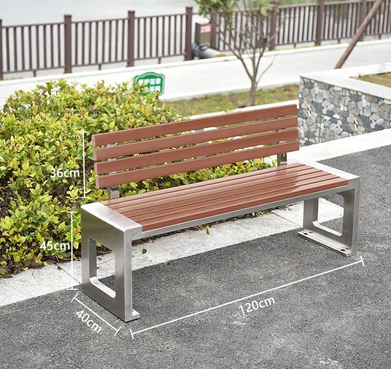 Dossier de jardin en fer forgé, banc de loisirs solide Anti-Corrosion, banc d'extérieur moderne en acier inoxydable, plastique et bois, Patio Park