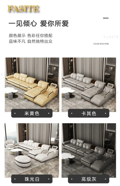 Italian minimalist leather sofa, new living room size apartment, concubine corner combination design