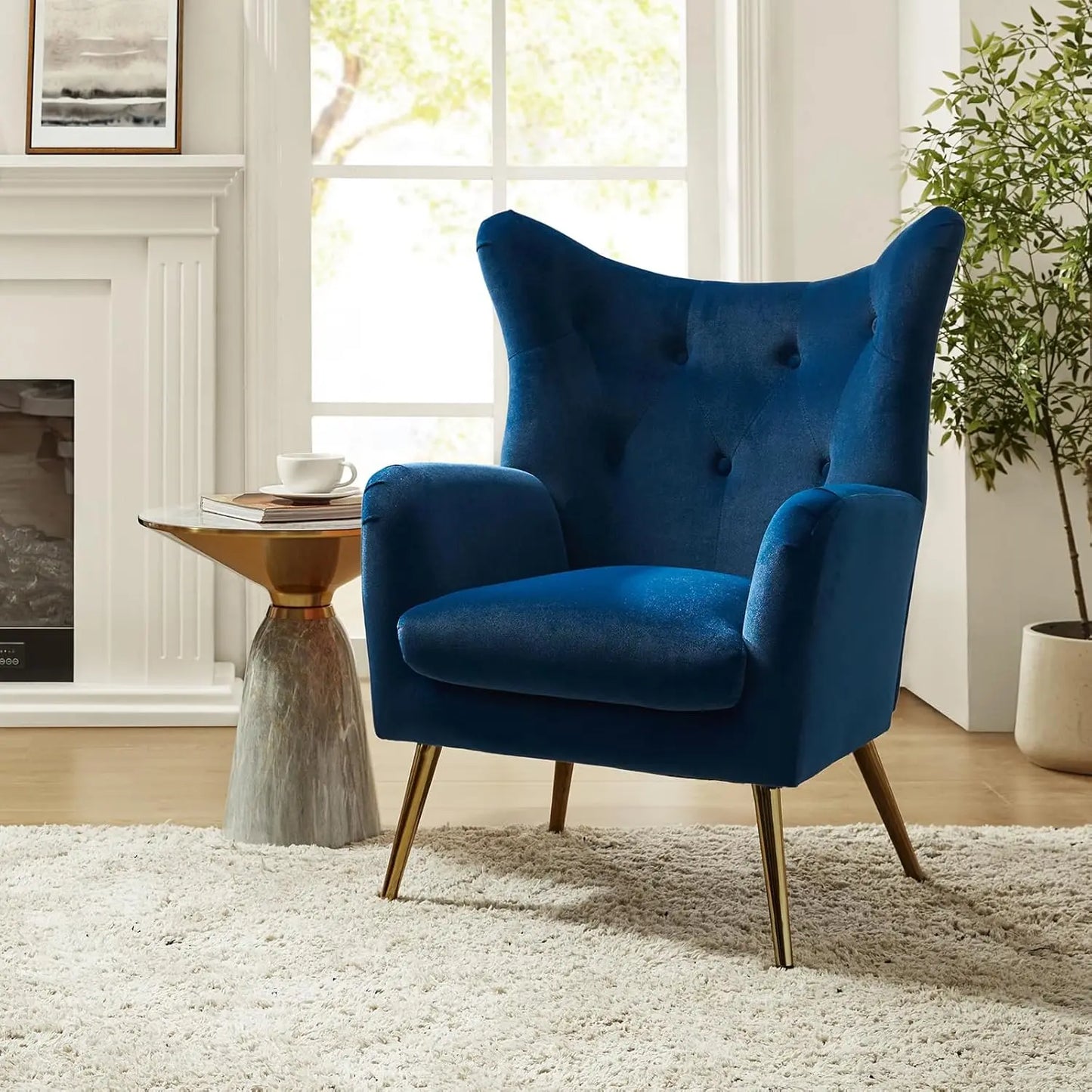 Velvet Accent Chair, Modern Wingback Arm Chair with Metal Gold Legs, Velvet Tufted Upholstered for Living Room, Customized