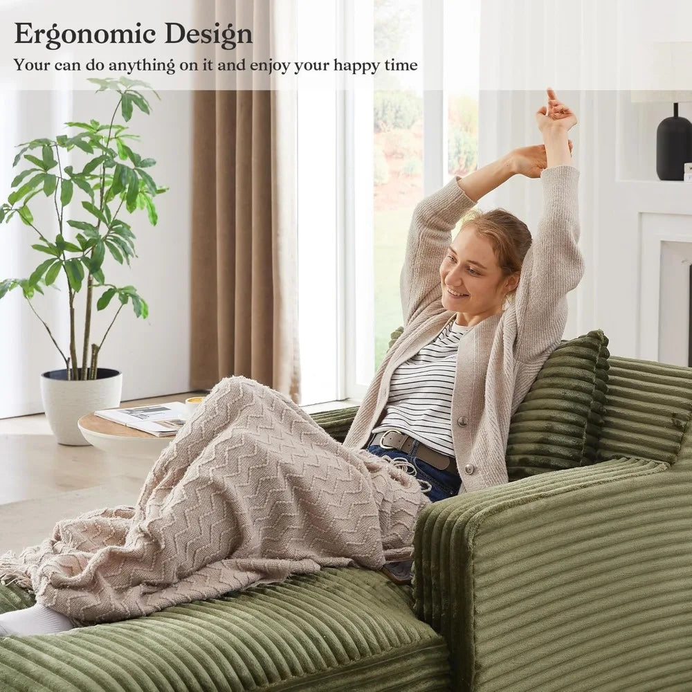 Luxurious Oversized Corduroy Chaise Lounge Chair - Indoor Cloud Couch with Soft Pillows and Armrests for Ultimate Comfort