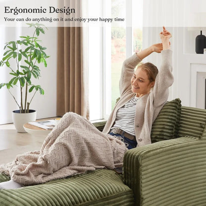 Luxurious Oversized Corduroy Chaise Lounge Chair - Indoor Cloud Couch with Soft Pillows and Armrests for Ultimate Comfort