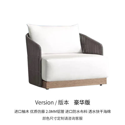 Outdoor rattan sofa courtyard preservative wood villa hotel outdoor teak rattan leisure sofa combination