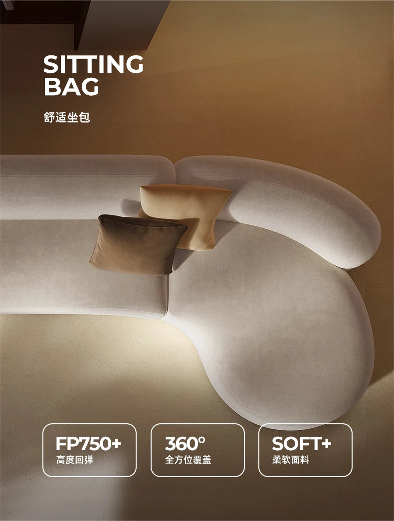 Italian Sofa Living Room Simple Fabric Affordable Luxury Fashion Special-Shaped Arc Cream Style Corner Combination