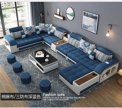 Modern 5 6 7 8-Seater Fabric Sofas Sectional Set for Living Room Hotel Furniture with Sponge Filling