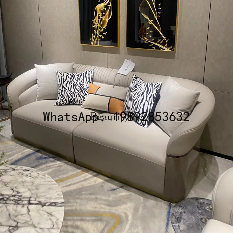 FF Italian Style Light Luxury Genuine Leather Sofa Villa Living Room Large and Small Suite Combination
