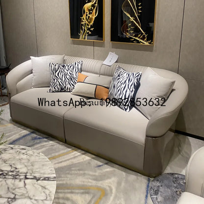 FF Italian Style Light Luxury Genuine Leather Sofa Villa Living Room Large and Small Suite Combination