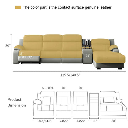 Modern Italian electric sofa set leather multi-functional recliner with characteristic metal corner combination