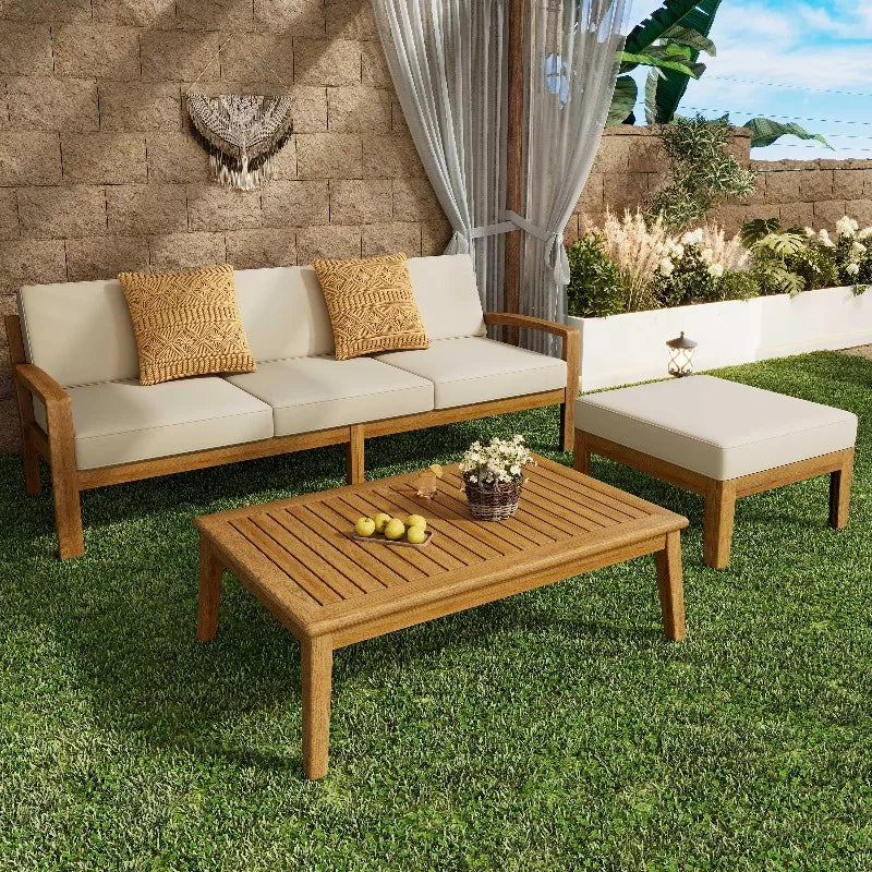 #Luxury More Design Waterproof Living Room Patio Hotel Sectional Outdoor Sofa Teak Wood Balcony Garden Set