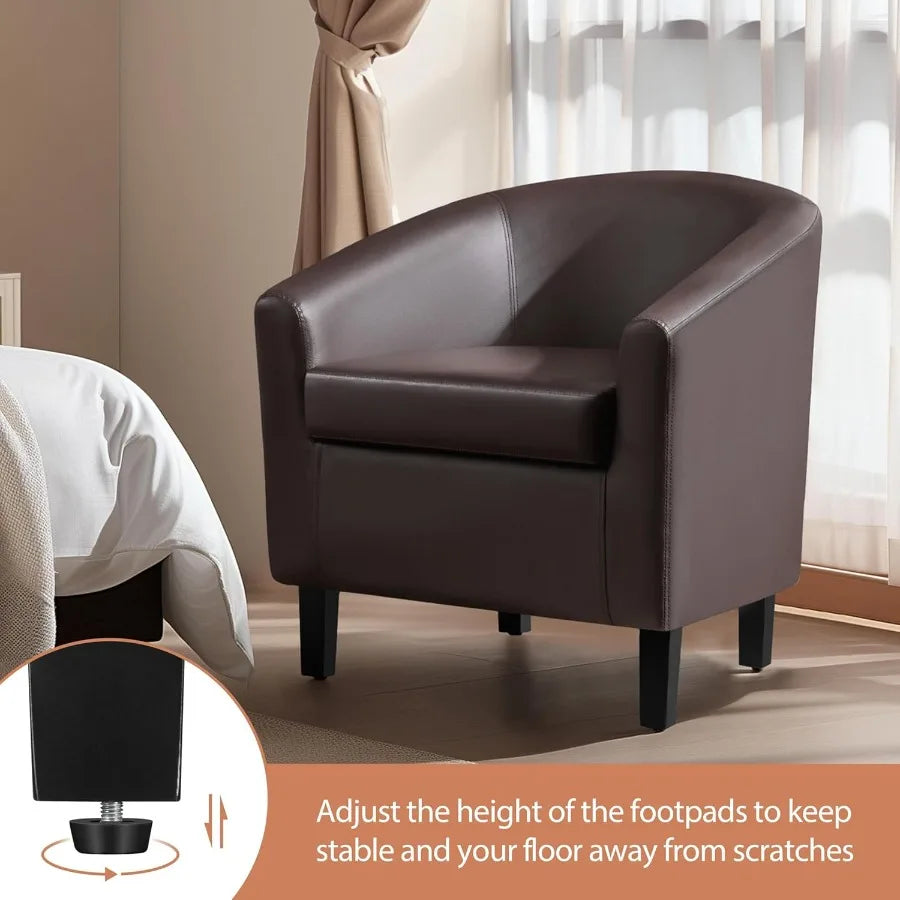 Modern Leather Club Chair with Faux Leather Upholstery and Wooden Legs Padded Seat Comfort Design Ideal for Living Room Bedroom