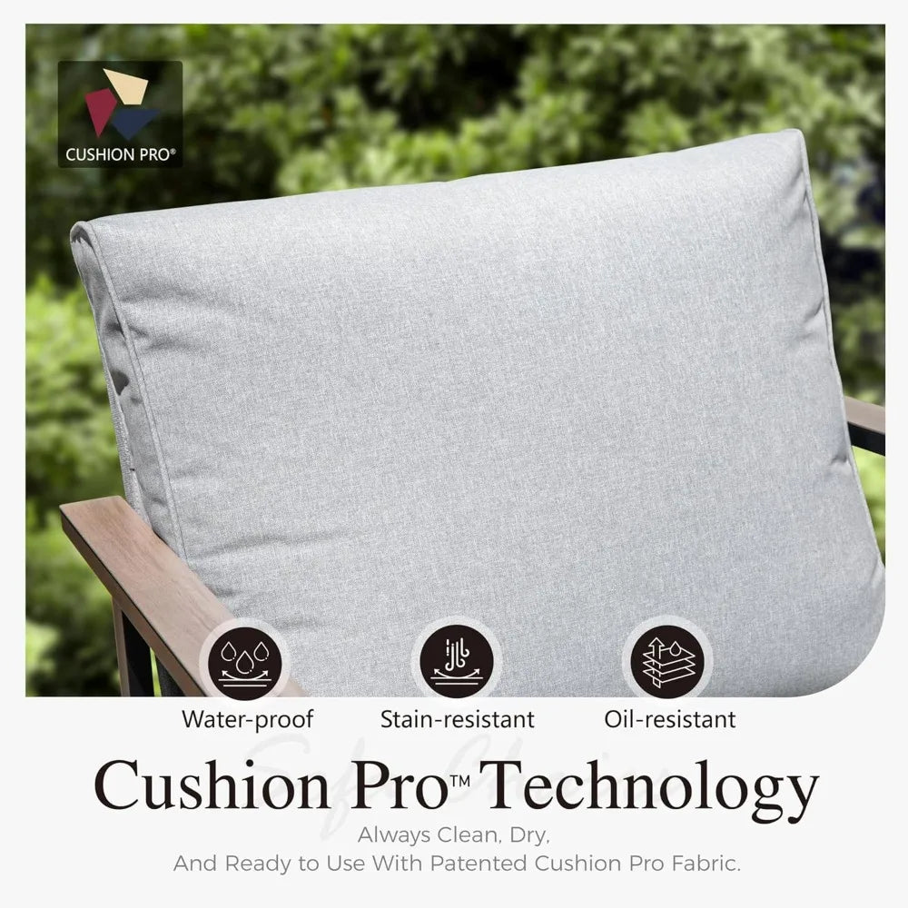 Modern Patio Furniture Set Outdoor Conversation Set 6pcs Heavy Duty with Soft Cotton-Filled Textilene Fabric fo