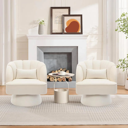 360° Swivel Barrel Accent Chair Modern Round Armchair with Striped Backrest & Plush Padding Velvet Fabric Upholstered Armchair