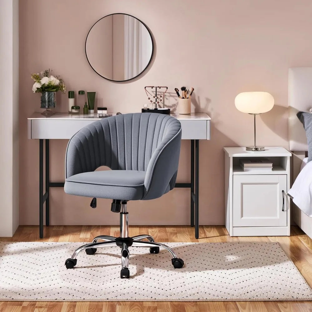 Home Office Chair Velvet Desk Chair, Upholstered Modern Swivel Chair with Tufted Barrel Back, Rolling Wheels for Offic