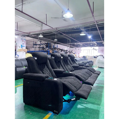 Modern Black Fabric Electric Recliner Theater Chair Luxury Home Vip Seating Cinema Room Sofa Power Reclining Movie Furniture