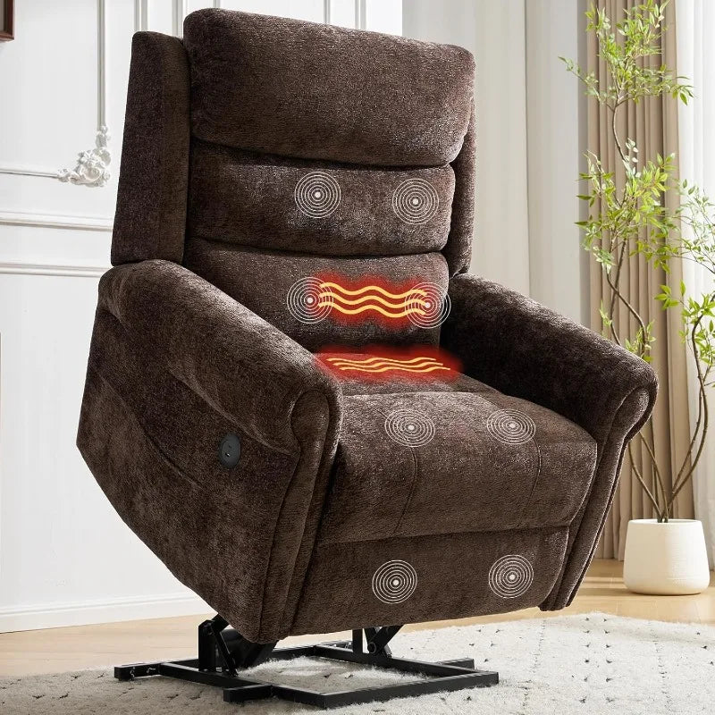 Power Lift Recliner Chair for Elderly - Lay Flat Electric Lift Chair with Adjustable Headrest, Dual Heating & Massage
