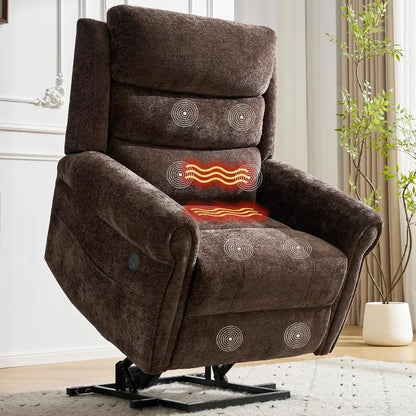 Power Lift Recliner Chair for Elderly - Lay Flat Electric Lift Chair with Adjustable Headrest, Dual Heating & Massage