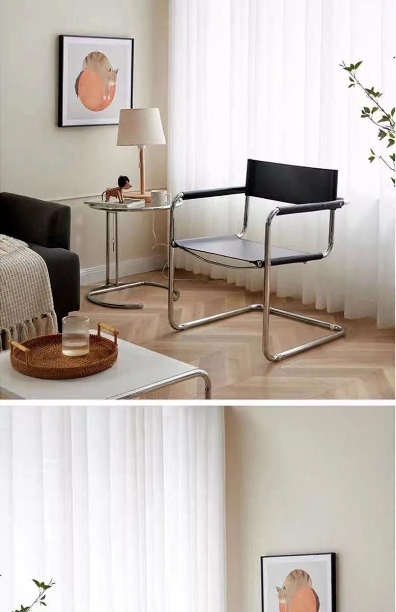 Stainless Steel Dining Chairs Modern Simple Restaurant Chair Living Room Portable Leather Armchair Home Decoration Furniture