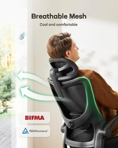 Ergonomic Office Chair with Adjustable Lumbar Support, High Back Mesh, and 3D Armrests for Comfortable Work