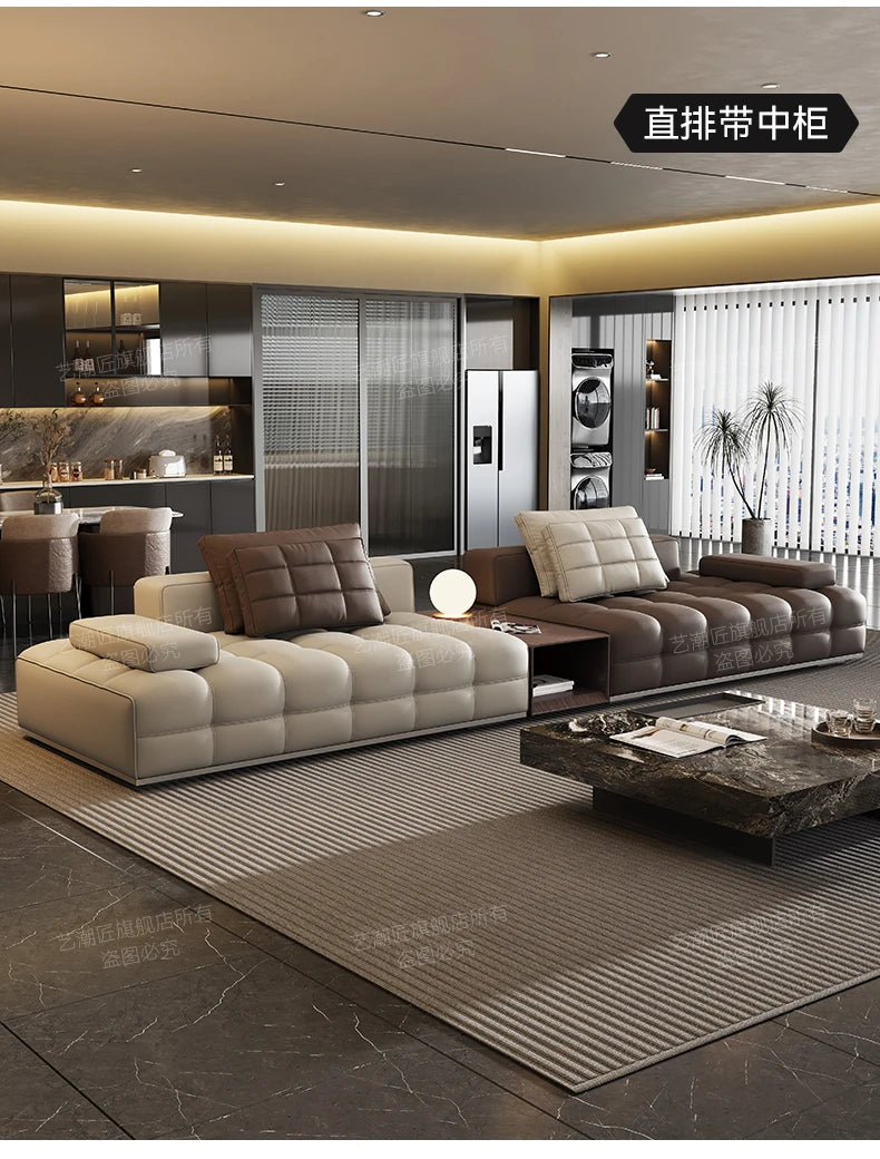 Lawrence leather sofa full green leather living room 2025 new minimalist straight row