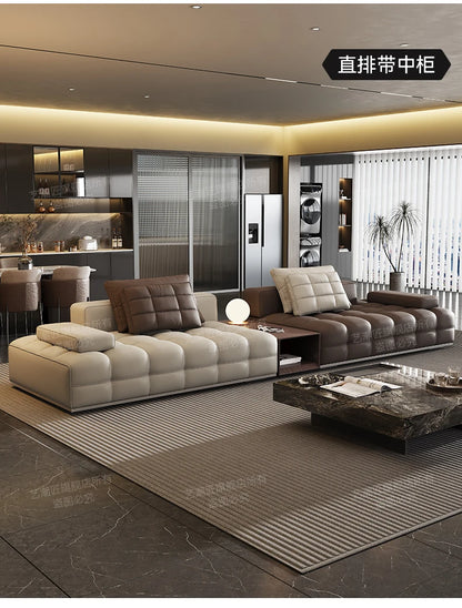 Lawrence leather sofa full green leather living room 2025 new minimalist straight row
