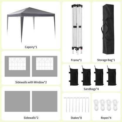 10x10FT Pop Up Canopy Tent With 4 Sidewalls, UV Protection Portable Outdoor Gazebo WIth Roll-Up Windows For Camping, Backyard, P