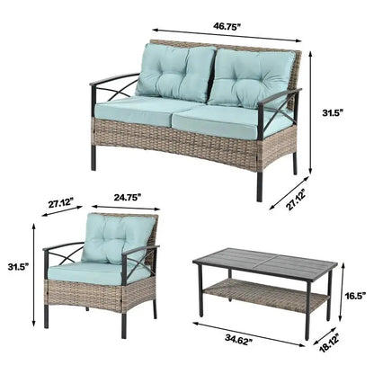 4-Piece Outdoor Wicker Furniture Set with Metal Table - Stylish Patio Seating for Relaxation and Entertainment