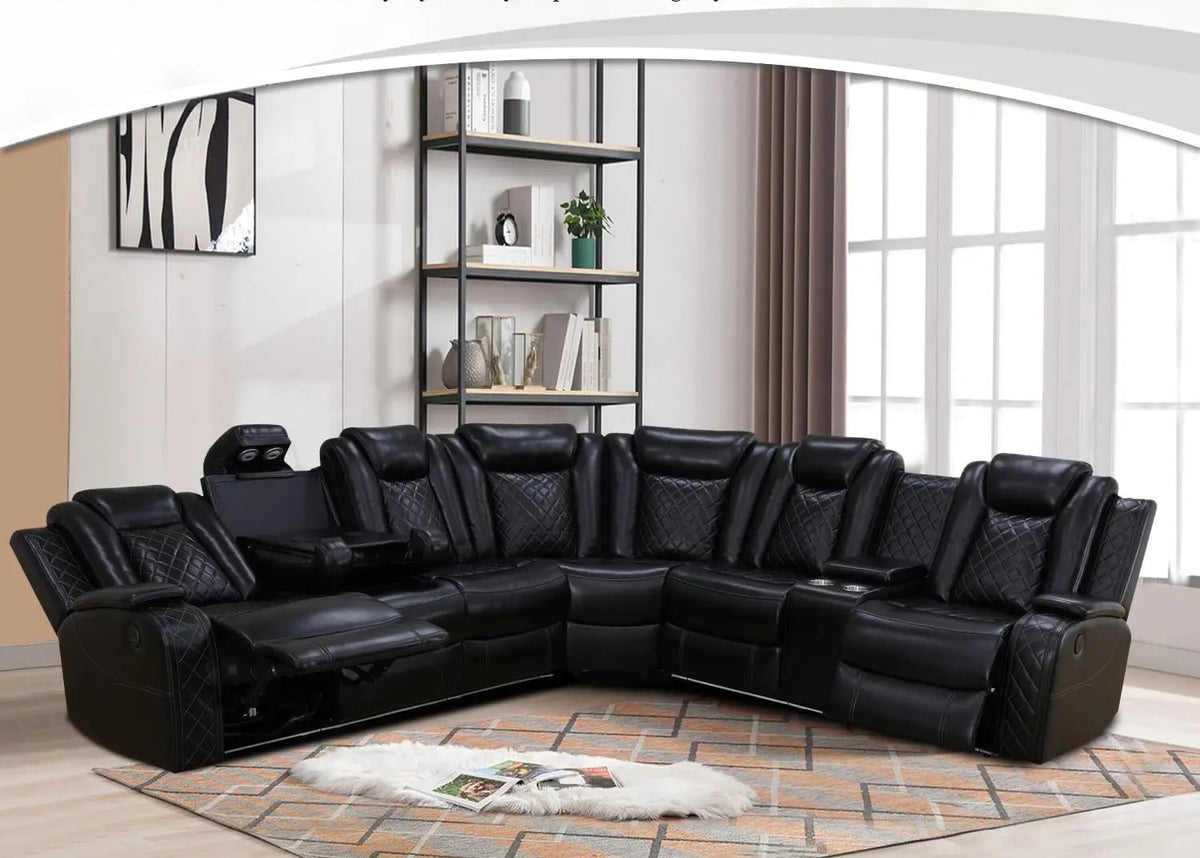 Recliner Leather Sofa Sectional Couches with LED Light for Living Room, Reclining Corner Sectional Sofa with Storage