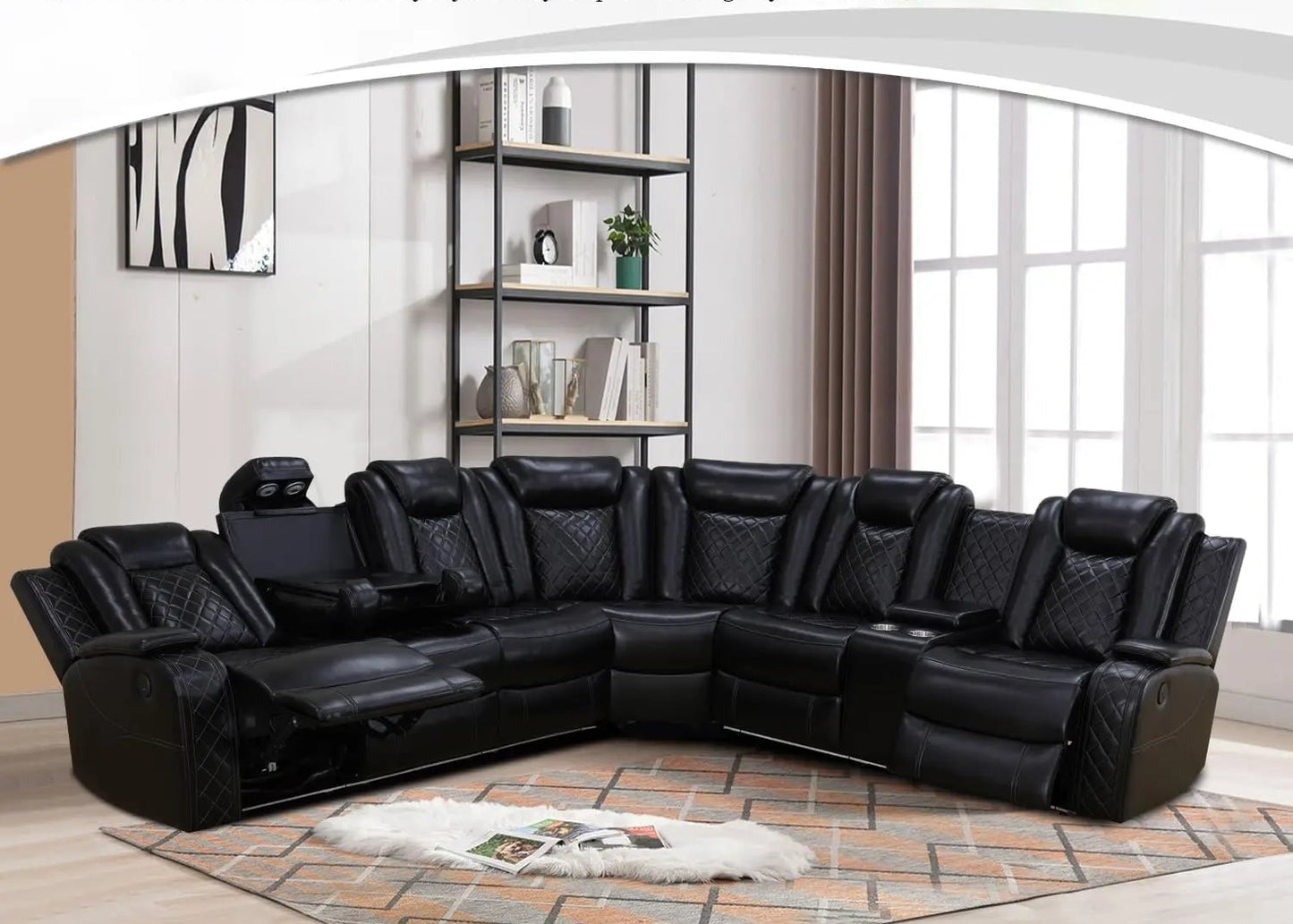 Recliner Leather Sofa Sectional Couches with LED Light for Living Room, Reclining Corner Sectional Sofa with Storage
