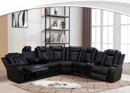 Recliner Leather Sofa Sectional Couches with LED Light for Living Room, Reclining Corner Sectional Sofa with Storage