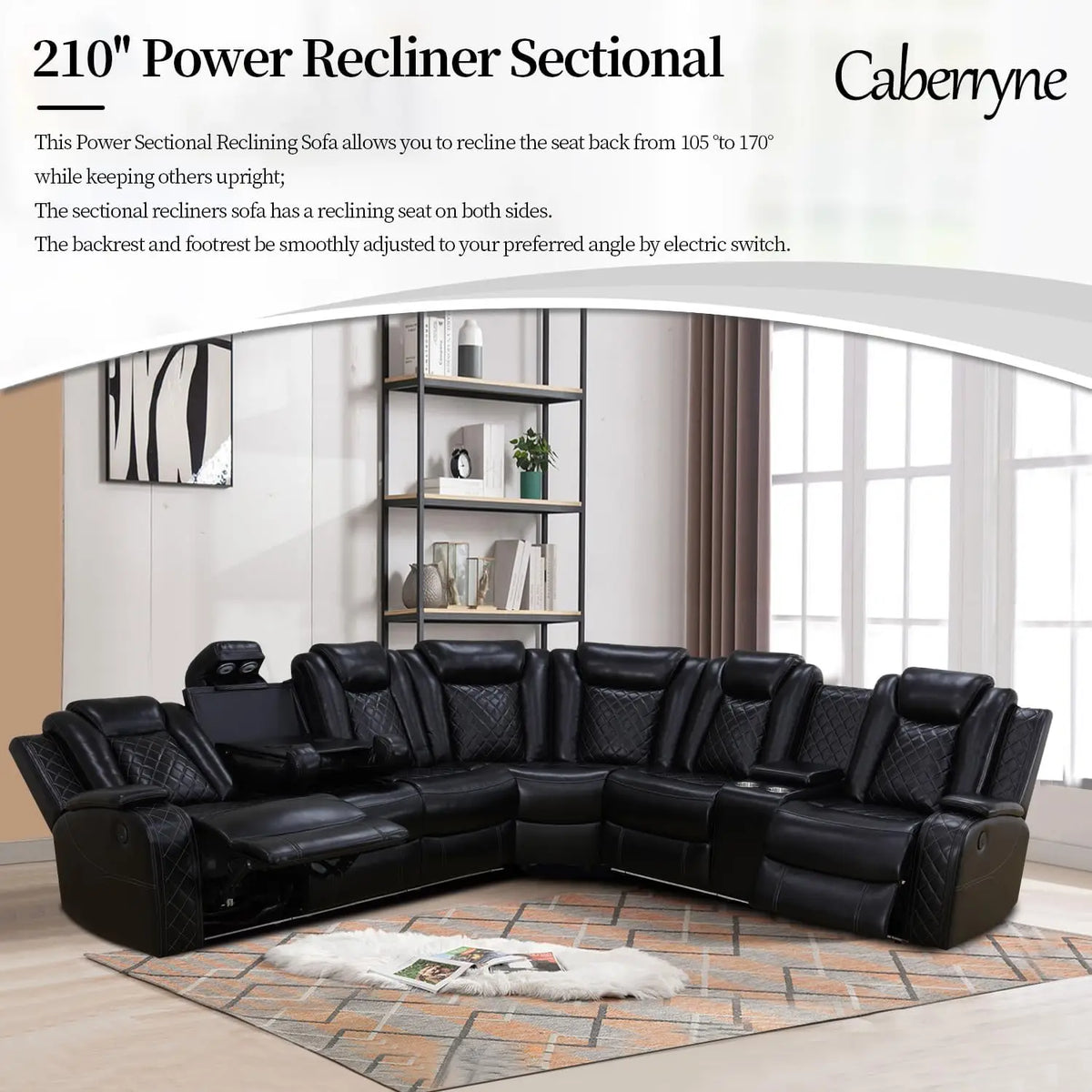 Recliner Leather Sofa Sectional Couches with LED Light for Living Room, Reclining Corner Sectional Sofa with Storage