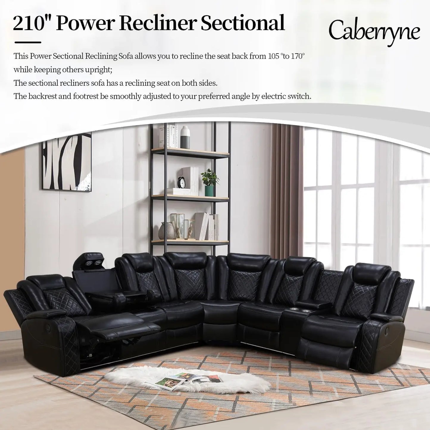 Recliner Leather Sofa Sectional Couches with LED Light for Living Room, Reclining Corner Sectional Sofa with Storage