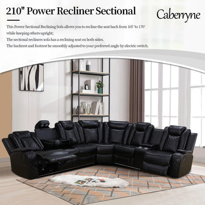 Recliner Leather Sofa Sectional Couches with LED Light for Living Room, Reclining Corner Sectional Sofa with Storage