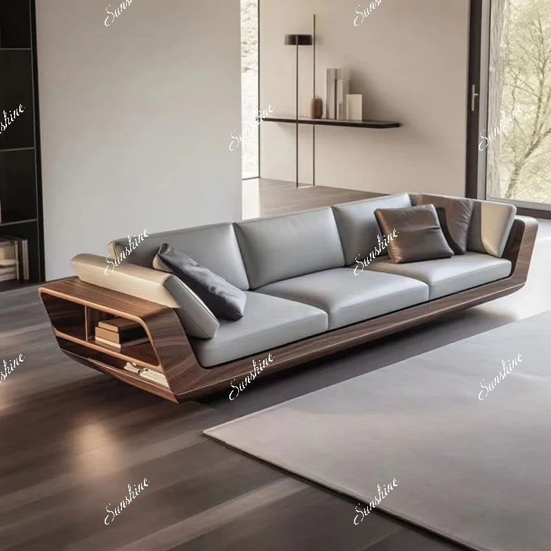 Italian minimalist, solid wood Nordic simple sofa living room villa hotel high-end straight row