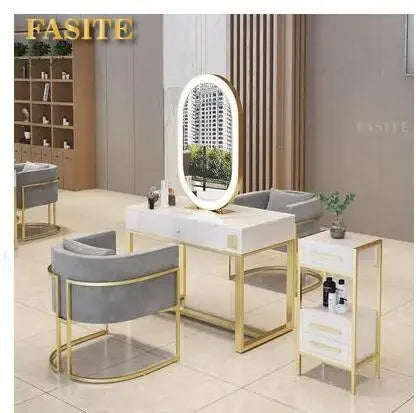 Barber shop mirror table, net red beauty salon, hair ironing and dyeing belt lamp, mirror hair salon, fashion style, double-side