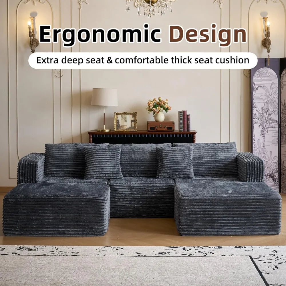 Cloud Sofa 110'' Modular Sectional Couch with 2 Movable Ottoman U Shaped Deep Seat Boneless Sofa for Living Room