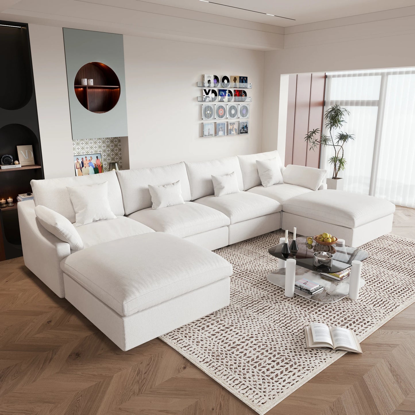 Modular Sectional Sofa for Living Room 160" Cloud Couch Down Filled U Shaped Couch with Ottoman Modern 6 Seater Convertible Sofa