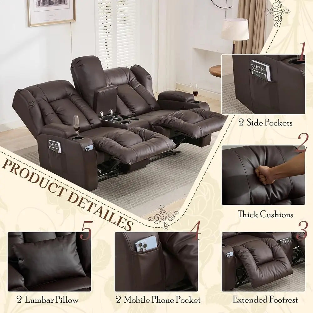 66 Manual Reclining Loveseat for RV with Storage, Cup Holders, and Pillows - Ideal for Compact Living Spaces