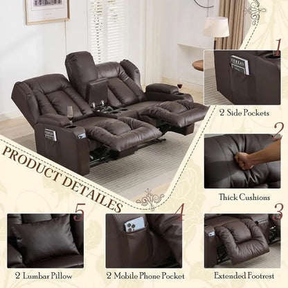 66 Manual Reclining Loveseat for RV with Storage, Cup Holders, and Pillows - Ideal for Compact Living Spaces