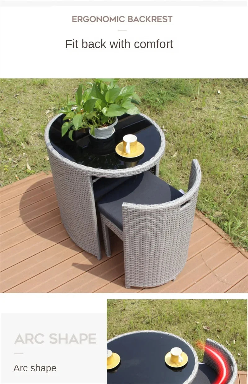 Balcony Rattan Garden Furniture Set 3-piece Patio Leisure Table and Chairs Courtyard Terrace Outdoor Round Table and Chairs T