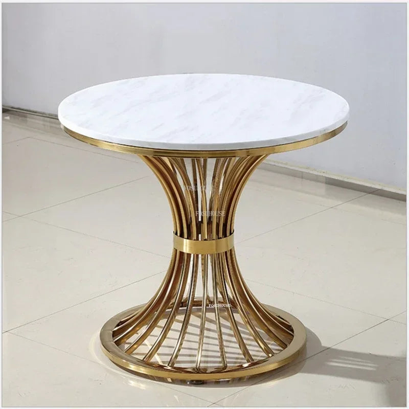 Nordic Minimalist Marble Coffee Tables Light Luxury Living Room Side Table Golden Iron Round Coffee Table Modern Home Furniture