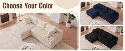 Redlife L-Shape Corduroy Sectional Sofa,Cloud-Like Couch,Boneless Couches, No Assembly Required,Deep Seat, for Living Room