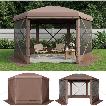 Feet Canopy Tent, 6-Sided Gazebo with Detachable Top, Portable Camping Shelter with Mesh Windows, Screen House for Outdoor Pati