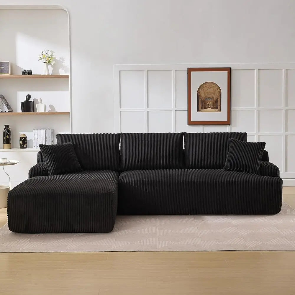 L-Shaped 106 Deep Seated Cloud Sectional Sofa with Chaise, Comfortable Corduroy, Oversized Living Room Couch, No Assembly Needed