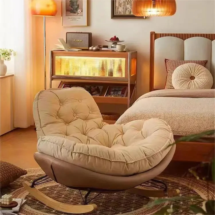 Nordic Style Rocking Chair for Living Room Cat scratch SKin Leather Light Luxury Lounge Chair for Adult Lazy Sofa Balcony Chair