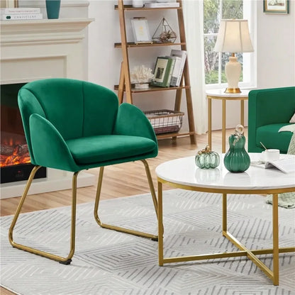 1PC Modern Velvet Vanity Accent Armchair Gold Metal Legs Flower Shape Seat Flared Backrest, SpaceSaving FloorProtect Chair For