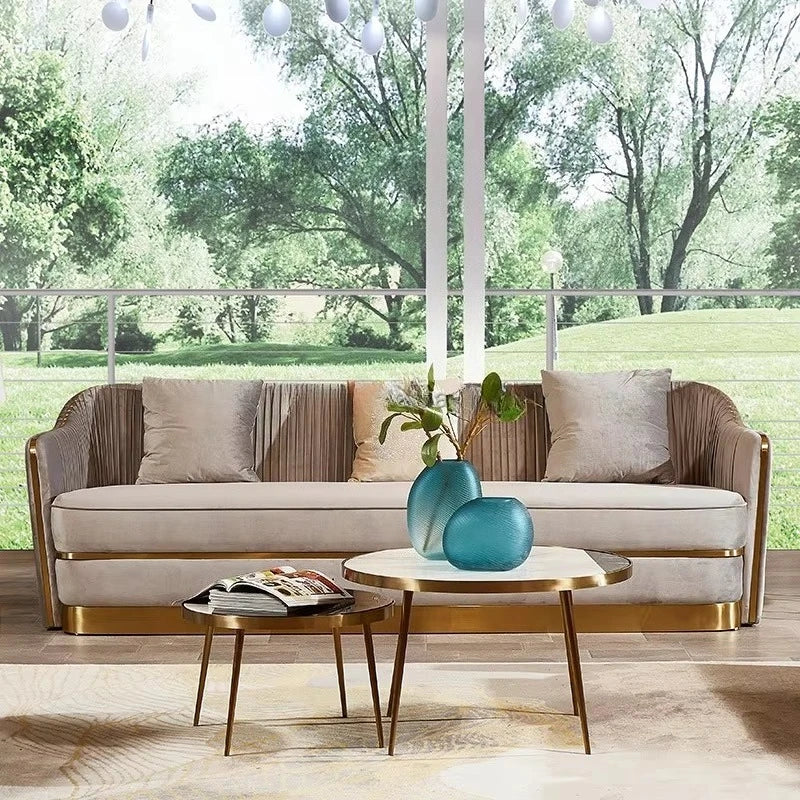 Factory Direct Sales of the Latest Design Luxury Sofa，Velvet Apricot Fabric Living Room Sofa for Hotel Apartment，Sizes Availa