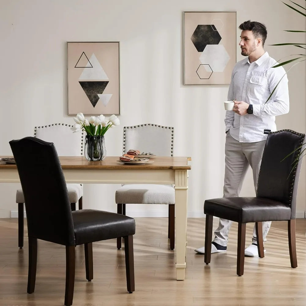 Mid-Century Modern Upholstered Leather Dining Chairs Set of 6 for High-End Kitchen and Dining Rooms