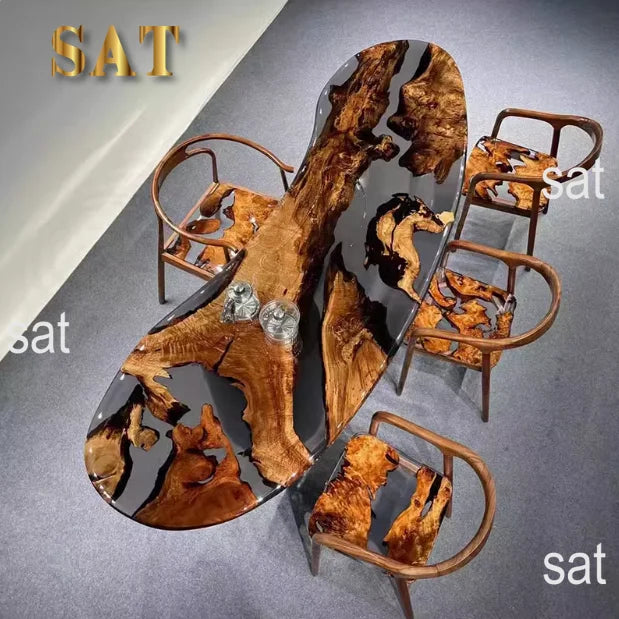 Walnut Kitchen Home Furniture Factory Direct Cafe Coffee Solid Restaurant River Epoxy Dining Table