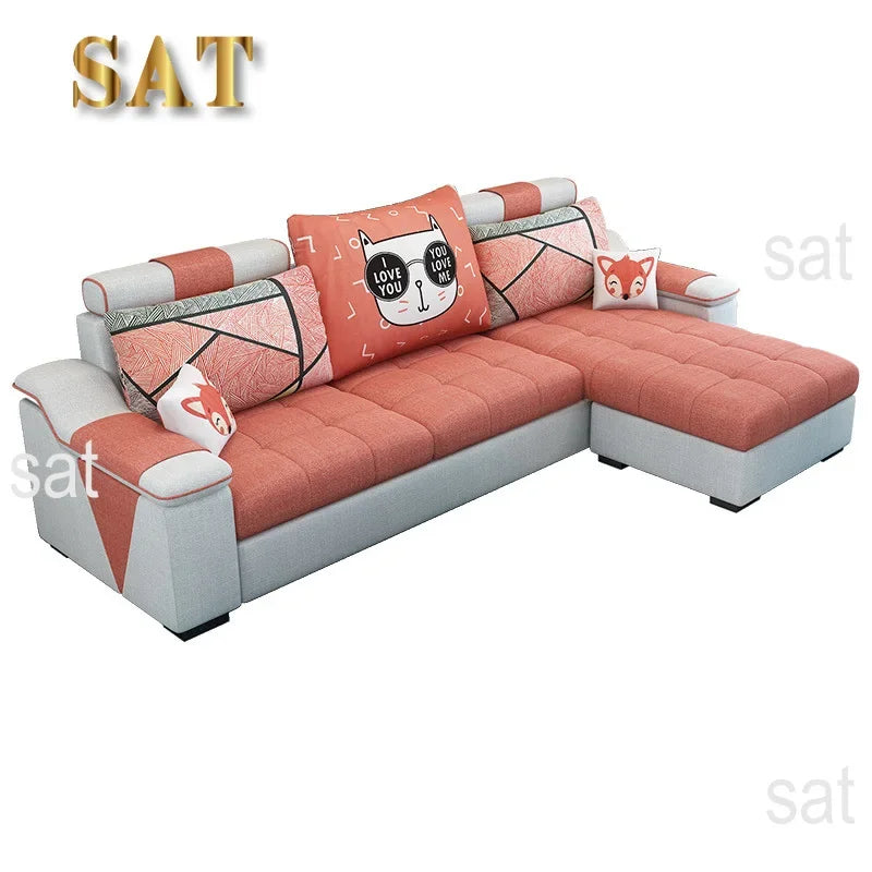 small apartment simple modern living room removable and washable corner three seat fabric sofa